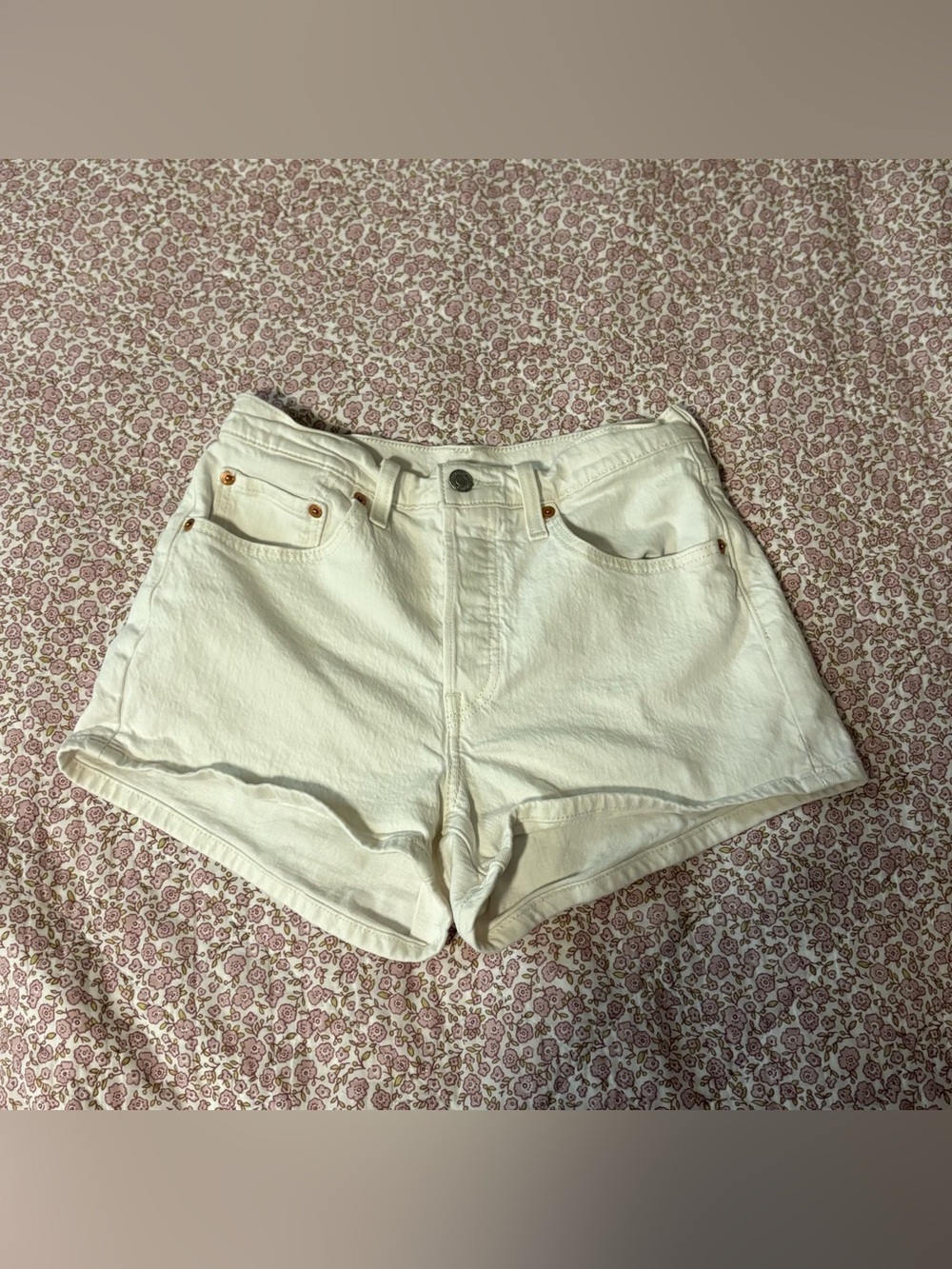 Levi's White High-Rise Denim Shorts